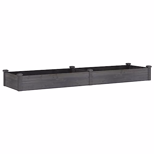 vidaXL Grey Wooden Raised Bed with Liner, W: 240 cm, D: 60 cm, H: 25 cm