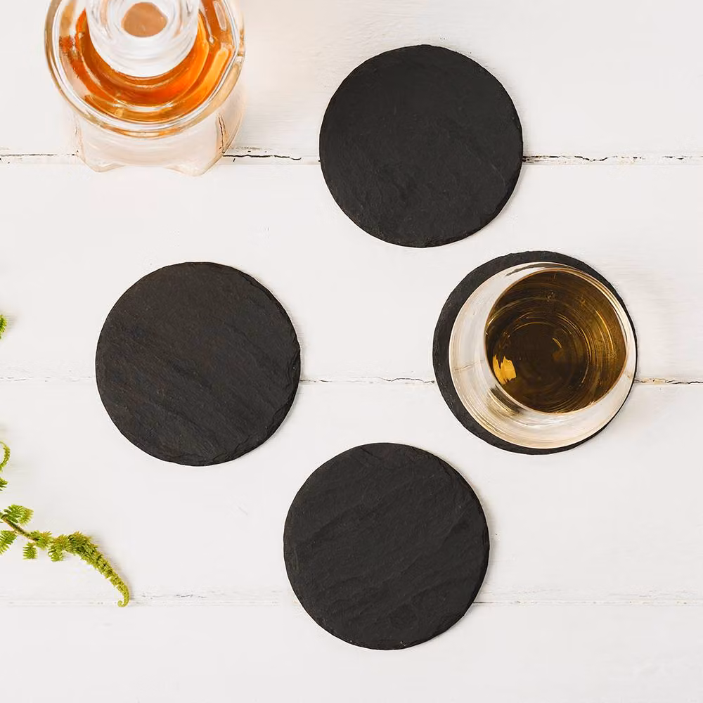 Selbrae House Set of 4 Round Black Slate Coasters – 2