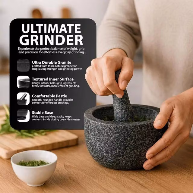 FLAVORA Large Natural Granite Pestle in Grey, Diameter: 16 cm