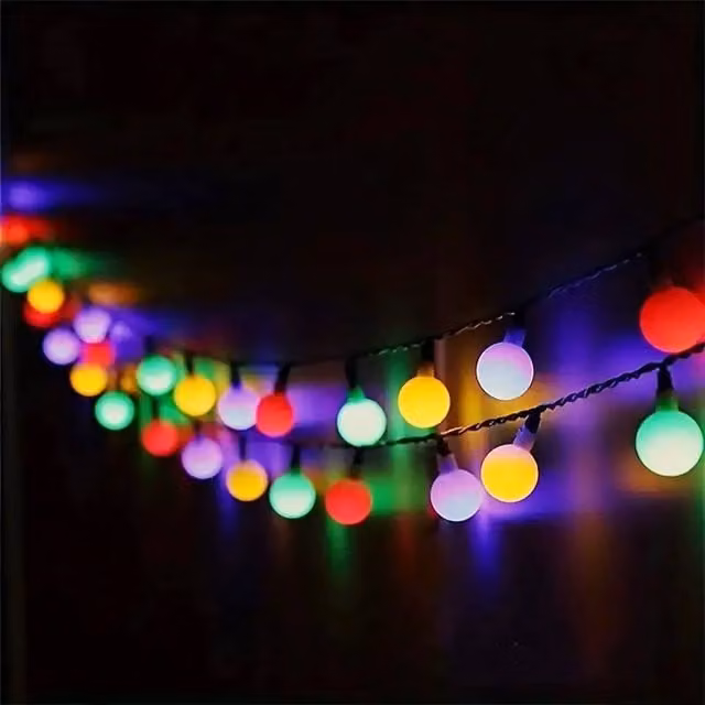 Living and Home Solar Powered LED Round Ball String Lights in White and Multicolour with Remote Control and Timer