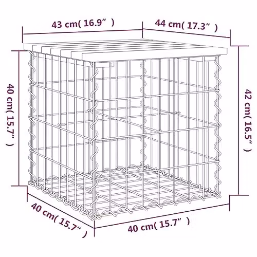 vidaXL Gabion Design Garden Bench in Impregnated Pine Wood, W/D/H: 43 x 44 x 42 cm – 2