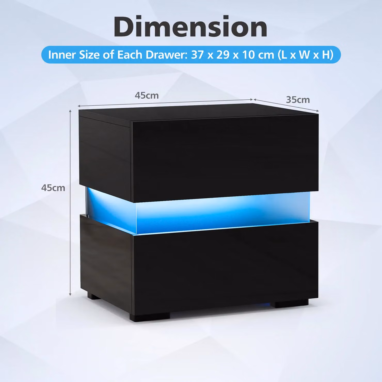 Costway LED Bedside Table with 2 Drawers and Remote Control, Black – 3