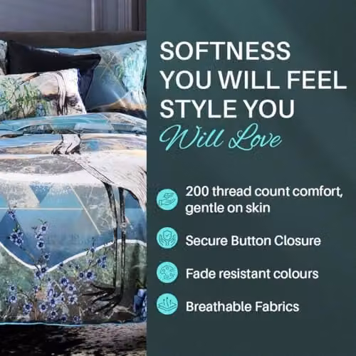 House of Norris Air, Earth and Water King Size Duvet Cover Set in Blue and Gold, 200 Thread Count 100% Cotton Bedding Set with Decorative Cushion, Duvet Cover 220 x 230 cm, Pillowcase 50 x 75 cm – 4