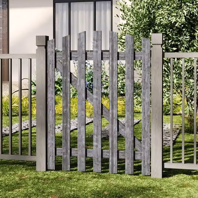Livingandhome Solid Wood Garden Gate with Z-Shaped Structure in Grey, Width: 90 cm, Height: 120 cm