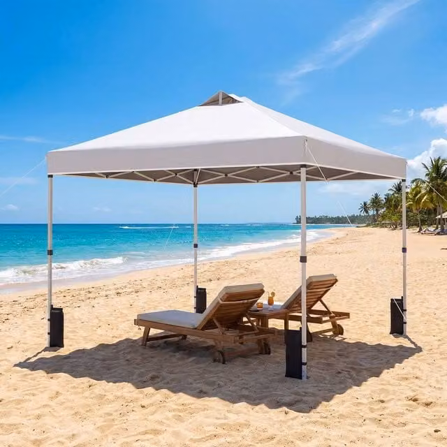 Kelvenix White and Silver Pop Up Canopy Party Tent with UPF 50+ Protection, W: 300 cm, D: 300 cm, H: 270 cm
