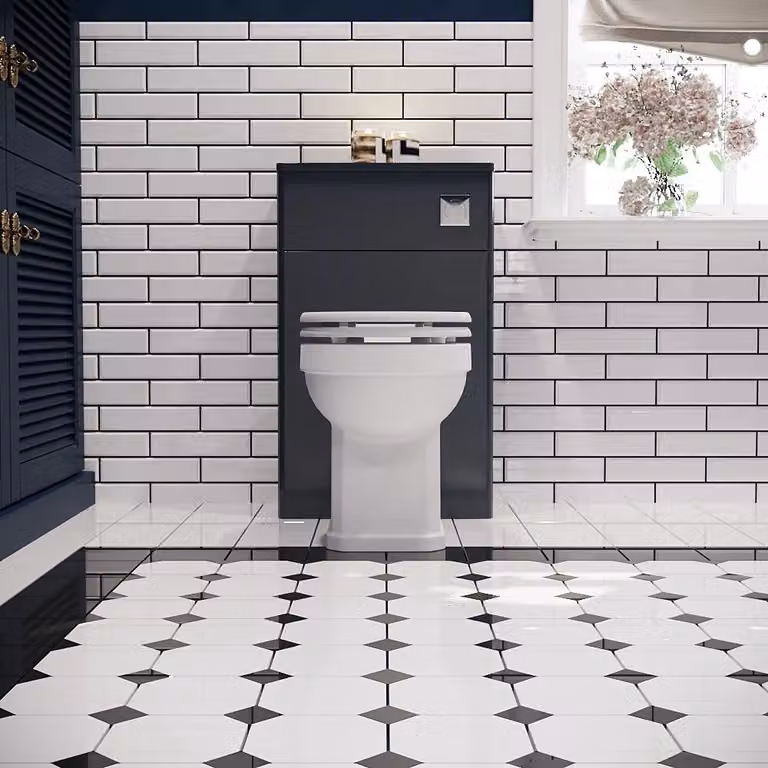 Balterley Dark Grey Glossy Bathroom Floor Concealed Cistern WC Toilet Unit, Width: 50 cm