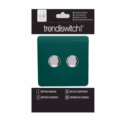 Trendi Modern Glossy 2 Gang 2 Way 120w LED Dimmer Switch in Dark Green – 2