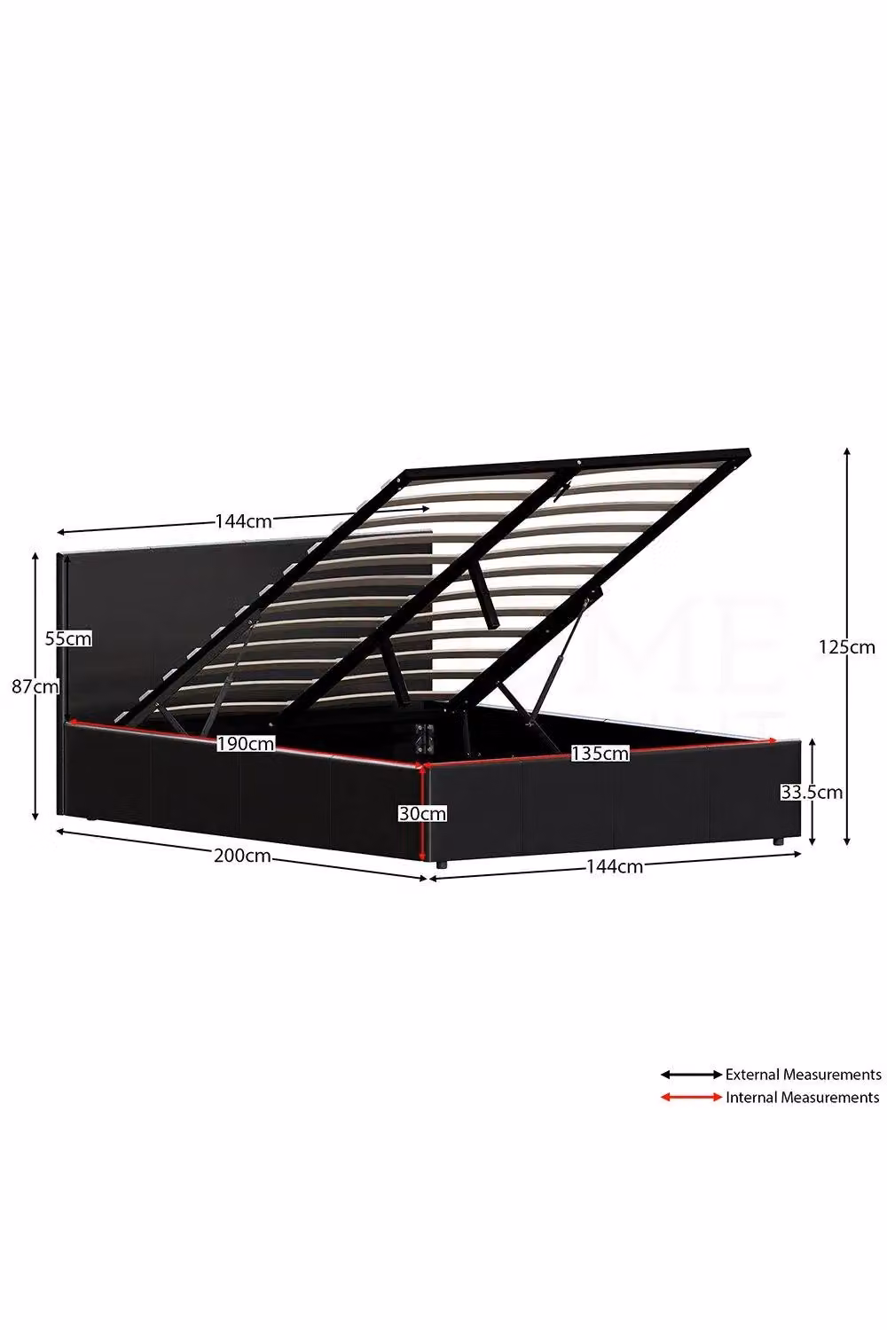 Vida Designs Lisbon Double Ottoman Bed Frame in Black Faux Leather and Fabric, W/D/H: 140 x 200 cm – 2