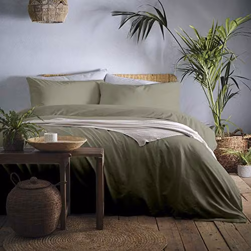 Appletree Cotton Duvet Cover and Pillowcase Set in Green and Beige, W: 230 cm, H: 220 cm – 1
