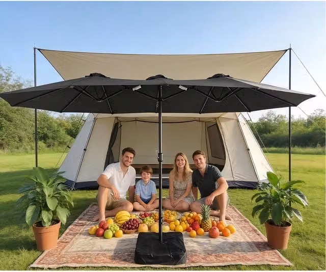 Gr8 Garden Double Sided Cantilever Garden Parasol in Dark Grey, H 270 cm x W 455 cm x D 455 cm