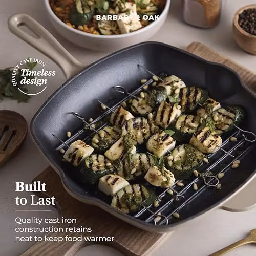 Barbary & Oak Nattura Cast Iron Grill Pan with Enamel Interior, Cashmere, 28 cm – 3