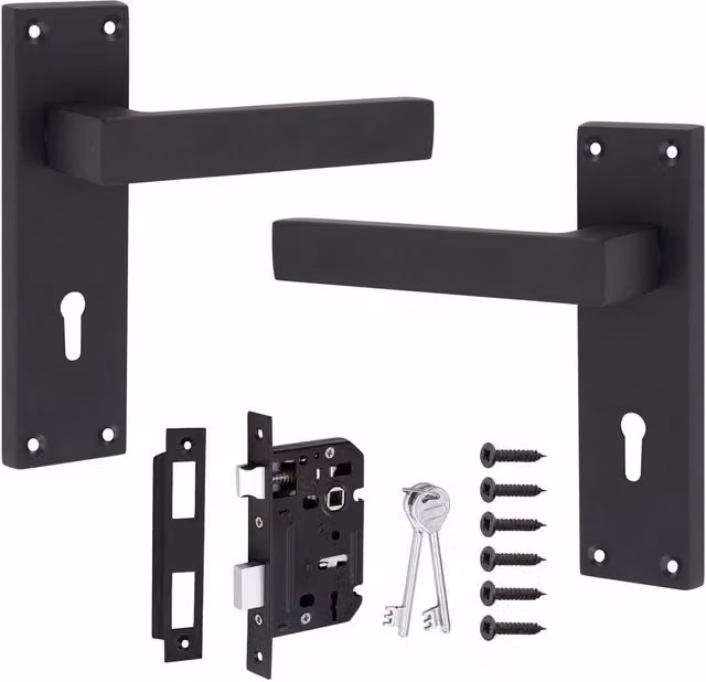 Golden Grace Matt Black Door Handle Lever Lock Set
