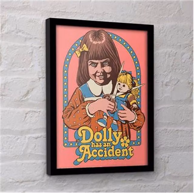Steven Rhodes Dolly Has An Accident Vintage Framed Multicolour Paper Poster