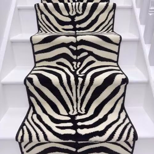 runrug Zebra Print Stair Runner Carpet, Multicolour White and Black, W: 70 cm, L: 510 cm – 6