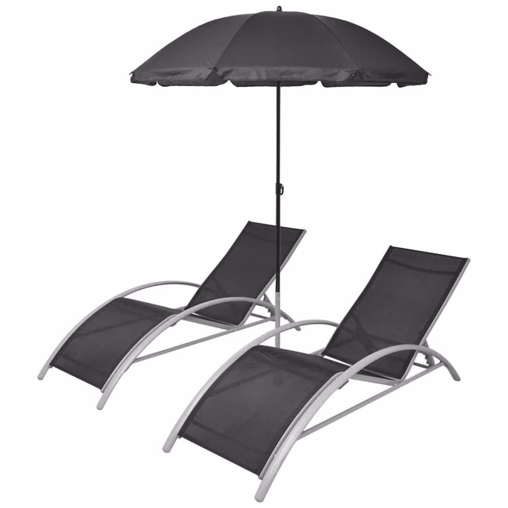 Berkfield Home Black Aluminium Sun Loungers with Umbrella – 2