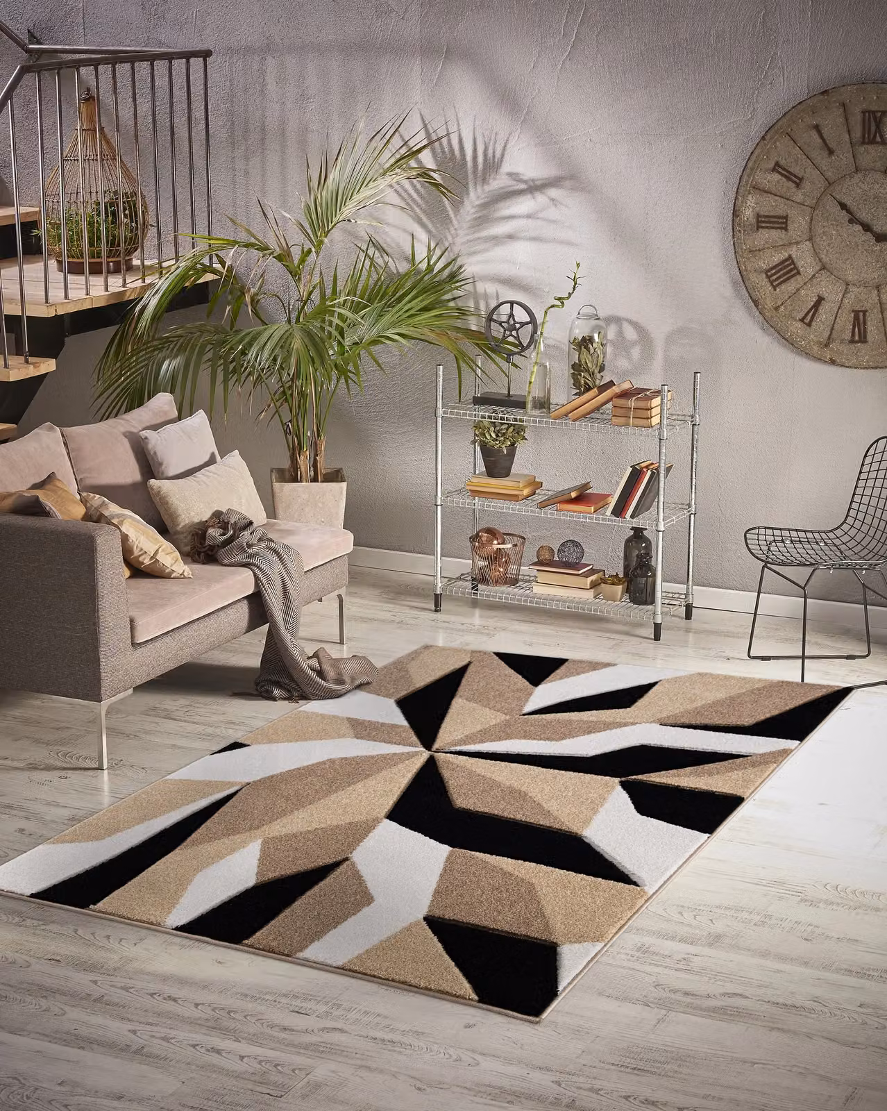 Smart Living Modern Geometric Hand Carved Area Rug in Beige and Multicolour, W: 60 cm, L: 110 cm – 3