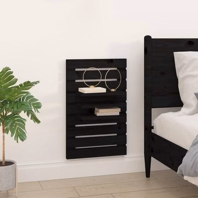 Berkfield Home Beautiful Wall-mounted Bedside Shelves, 2 Piece Set in Black Solid Pine Wood