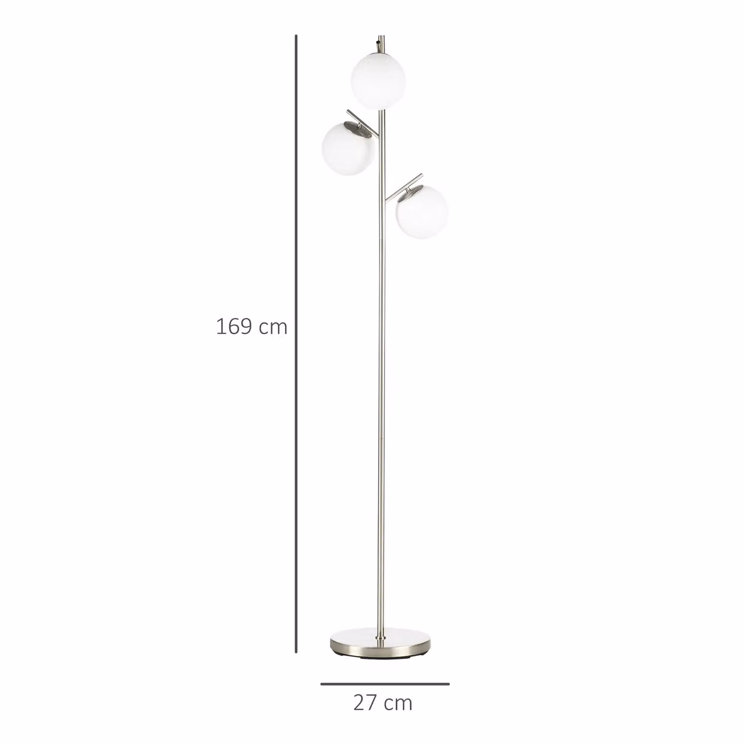 HOMCOM Modern Tree Floor Lamp with 3 White Glass Sphere Lights in Silver – 2