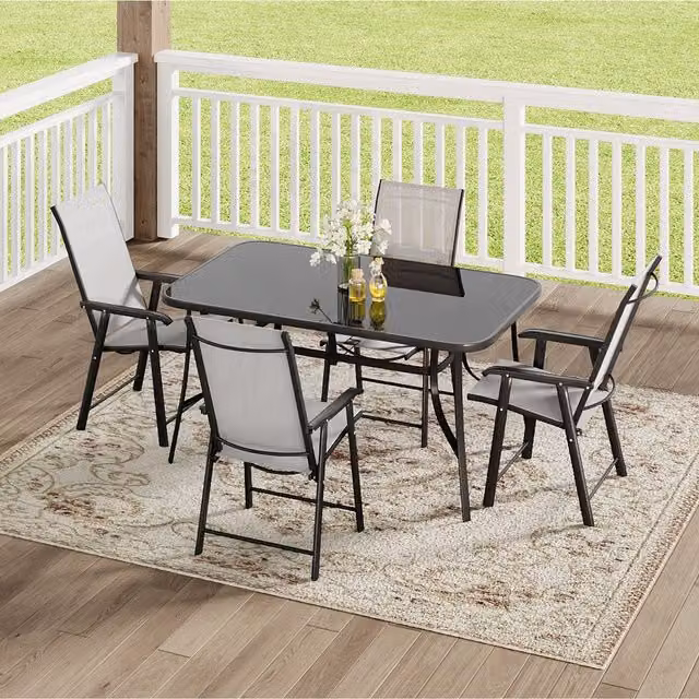 Komore Black Rectangular Tempered Glass Garden Table and Four Chairs Set