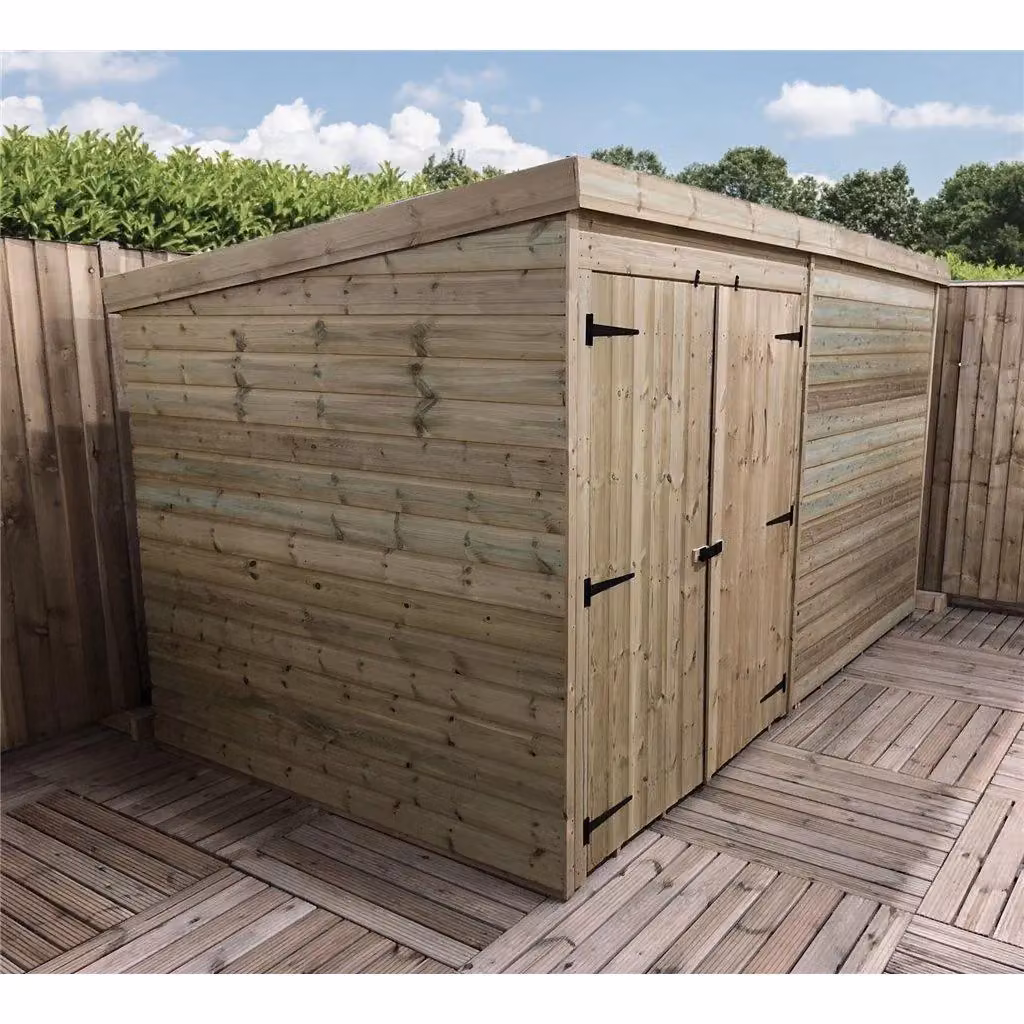 Marlborough Pressure Treated Pent Garden Shed with Double Doors in Natural Brown – 2
