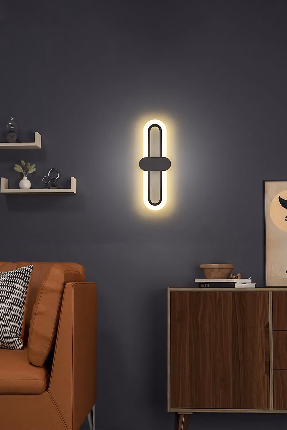Living and Home Modern Oval LED Wall Light in Black and Multicolour – 3