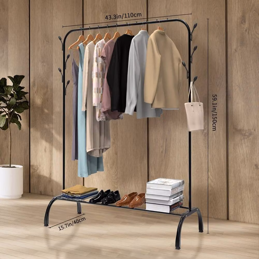 EONLION Heavy Duty Metal Double Clothes Rail Rack in Matt Black – 2