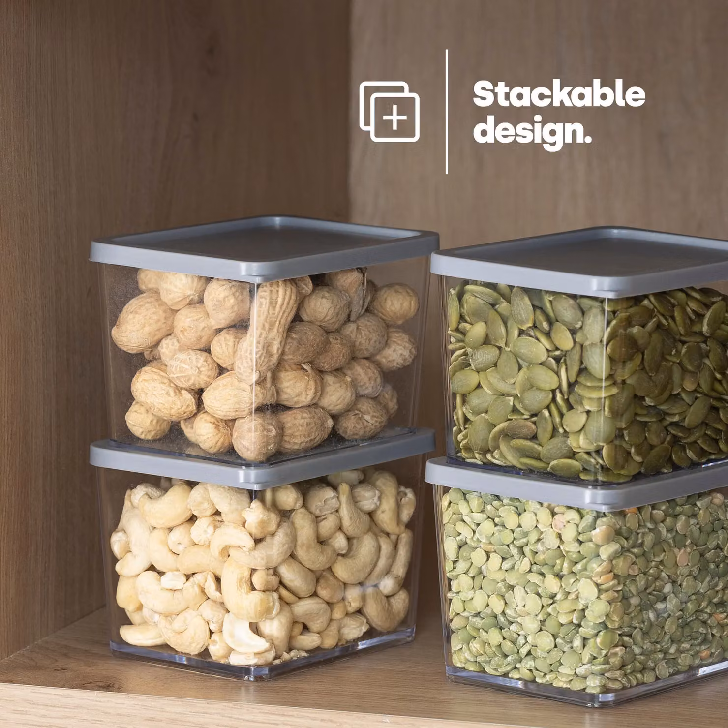 LIVIVO Set of 2 Airtight and Leakproof Food Storage Containers with Grey Lids, 370ml, Transparent – 2