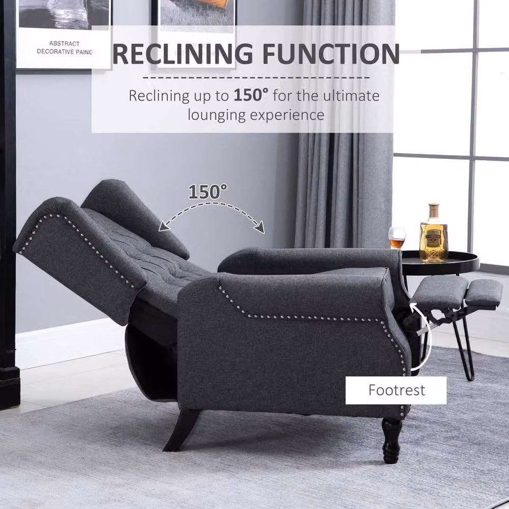 FORGEVIO Manual Reclining Armchair in Grey Fabric with Metal Frame – 4
