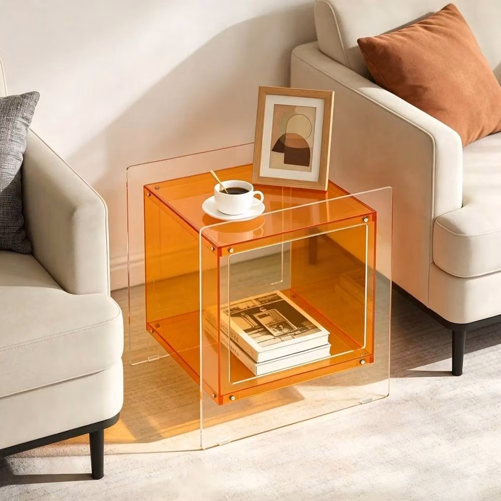 VOGREX Orange Transparent Acrylic End Table and Bedside Nightstand – 3
