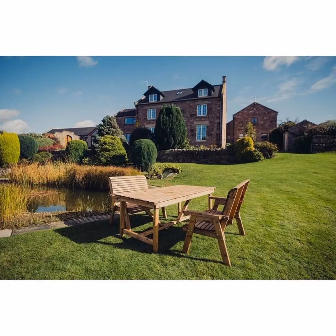 Churnet Valley Garden Furniture Ltd Valley Set 2X2B Pine Wood Table in Brown, W: 113 cm, D: 99 cm, H: 95 cm – 2