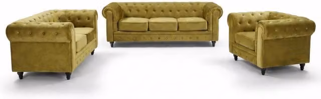 Bravich Chesterfield 6-Seater Scroll Arm Velvet Sofa in Green
