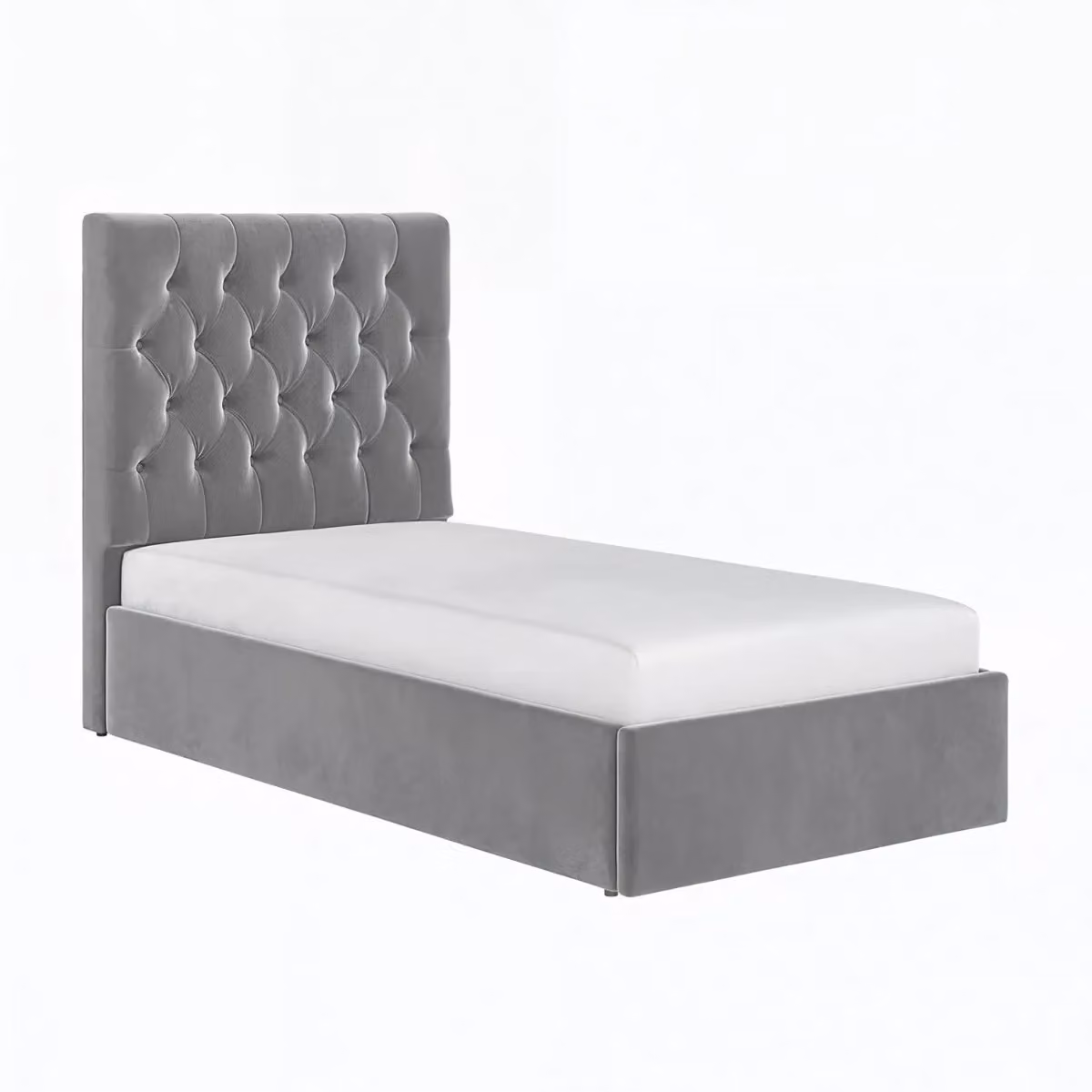 Flair Milan Grey Velvet Upholstered Single Ottoman Bed with Lift Up Base, W/D/H: 100 x 200 cm – 2