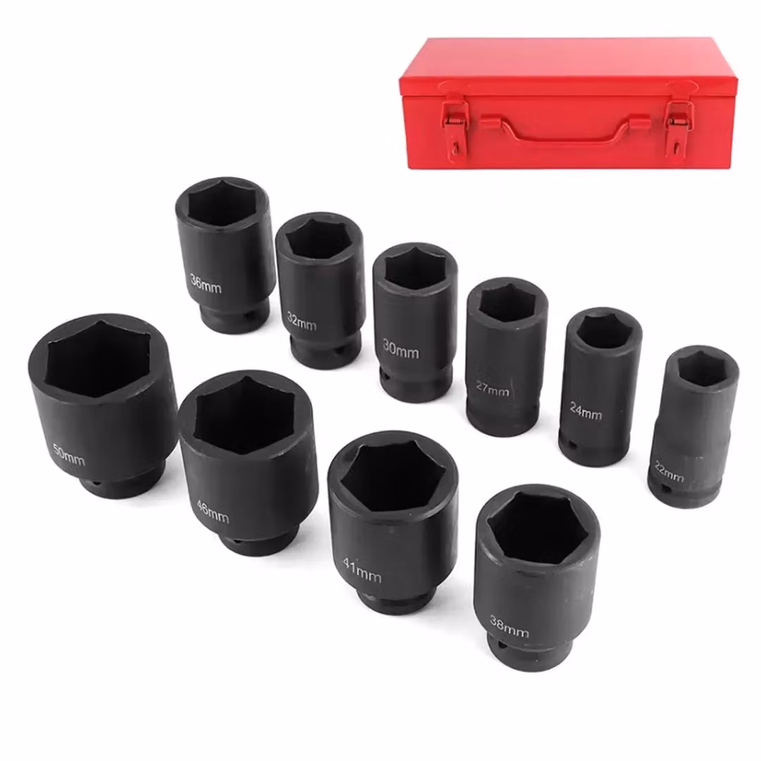 SPETLEK 11-Piece 3/4 Inch Drive Deep Impact Socket Set, 22-50mm, Black and Red Chrome Molybdenum Steel – 3
