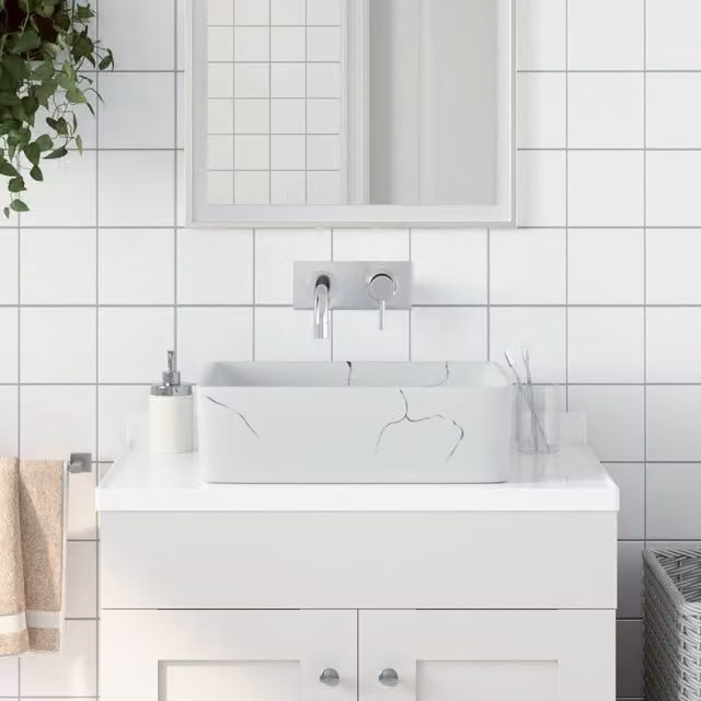 Berkfield Home White Rectangular Ceramic Countertop Basin W/D/H: 46 x 35.5 x 13 cm