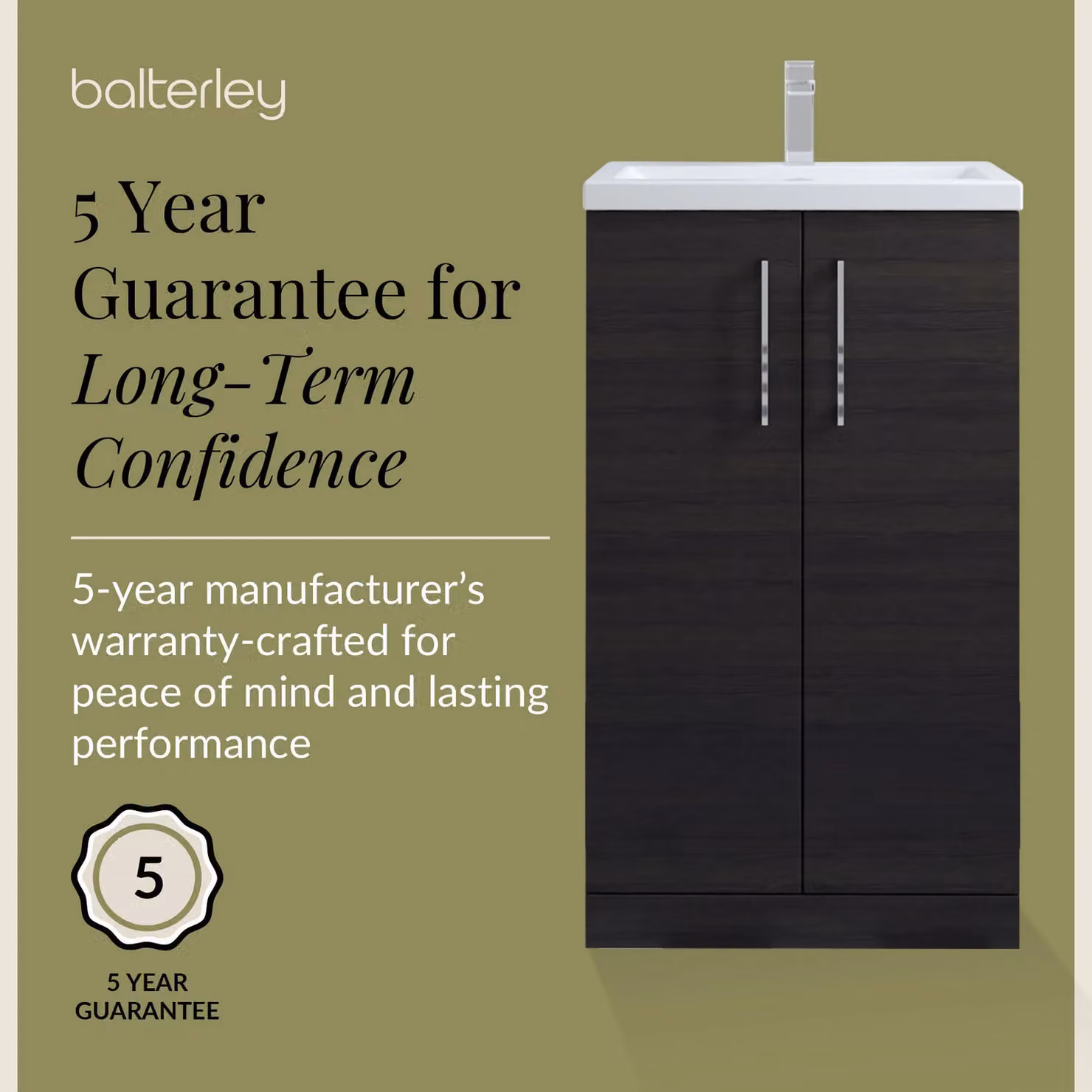 Balterley Modern Black Wood Freestanding Bathroom Vanity Basin Unit with Soft Close Hinged Doors, W: 60 cm, H: 84 cm – 5