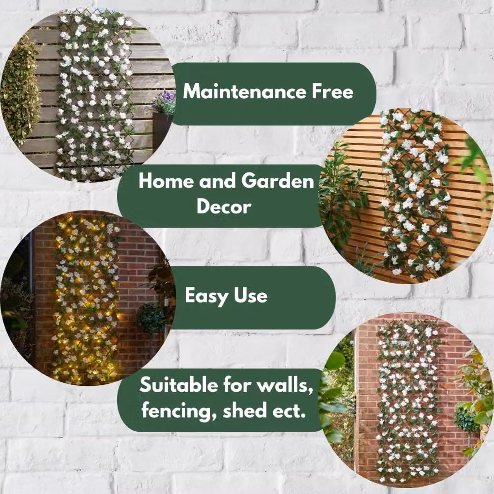 Marco Paul Solar Powered Artificial Flower Wall Garden Trellis with LED Warm White Light, Green and White – 5