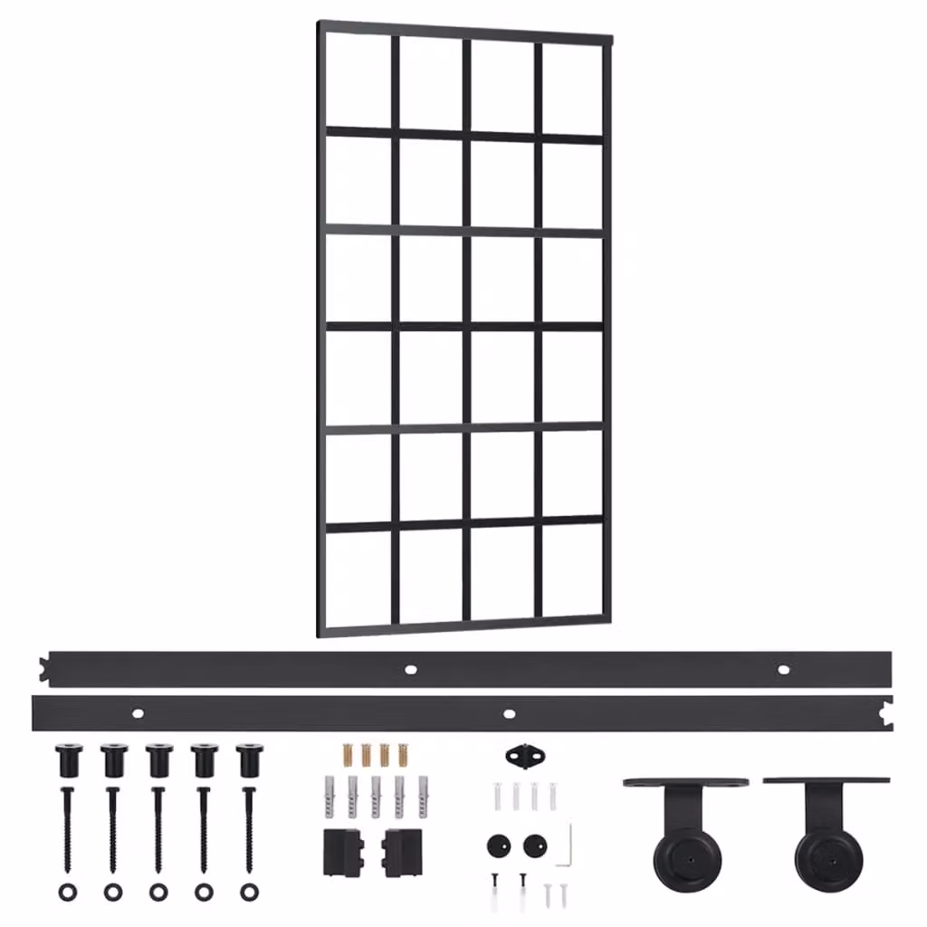 Berkfield Home Sliding Door with Hardware Set, Black ESG Glass and Aluminium, W: 102 cm, H: 205 cm – 2