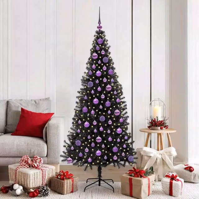 Berkfield Home Black PVC Christmas Tree with 300 LEDs and Stand, Height: 180 cm – 1