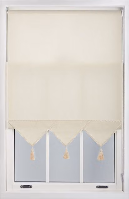 Furnished Triangle Peak Semi-Transparent Window Roller Blind in Beige, W: 100 cm, H: 165 cm