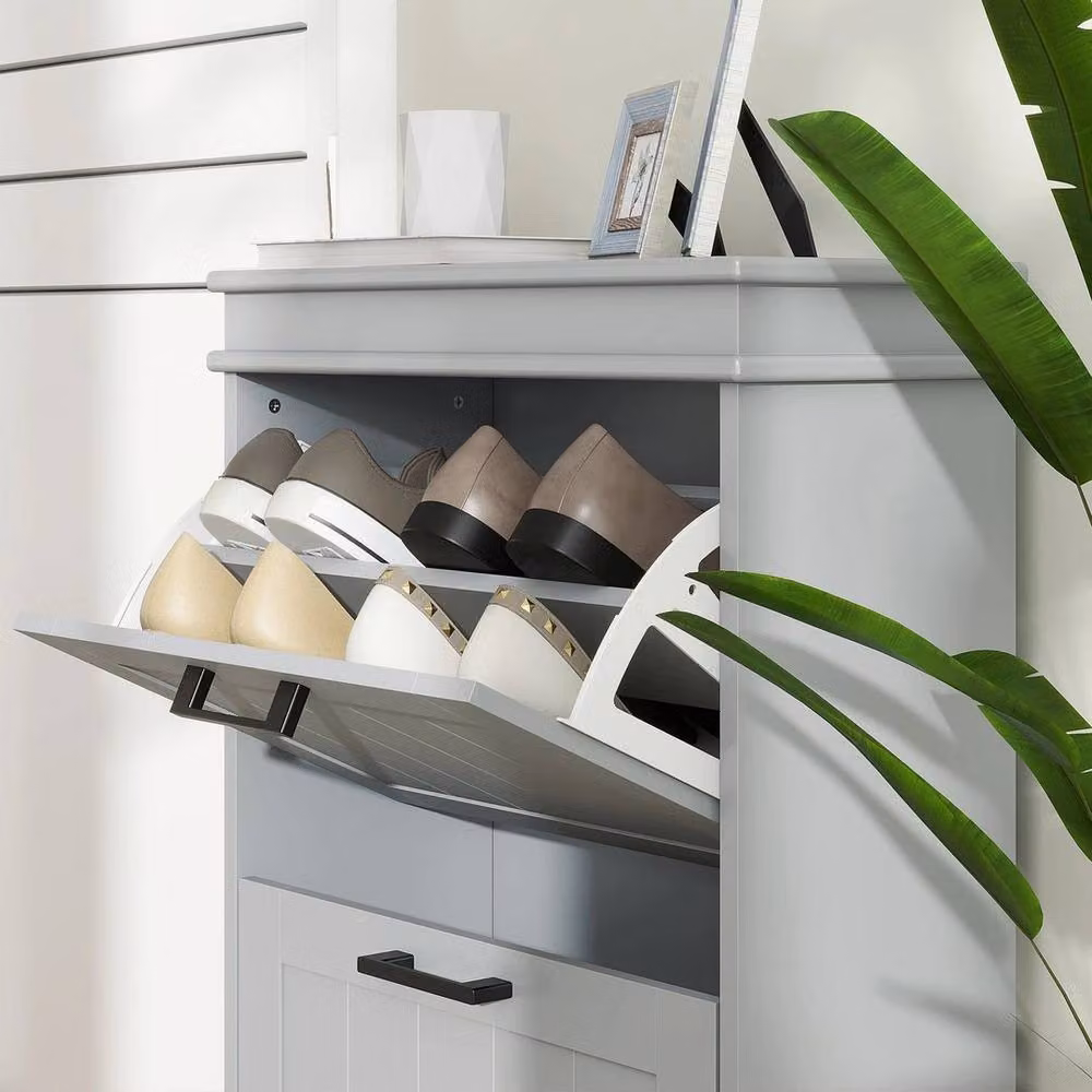 Kelvenix Slim Grey Shoe Storage Cabinet with 2 Tilting Compartments – 3