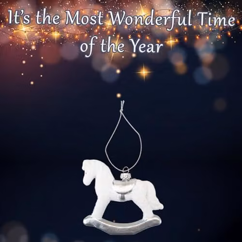VFM e-Store Silver and White Glass Rocking Horse Christmas Tree Hanging Ornament, Height: 10 cm – 3