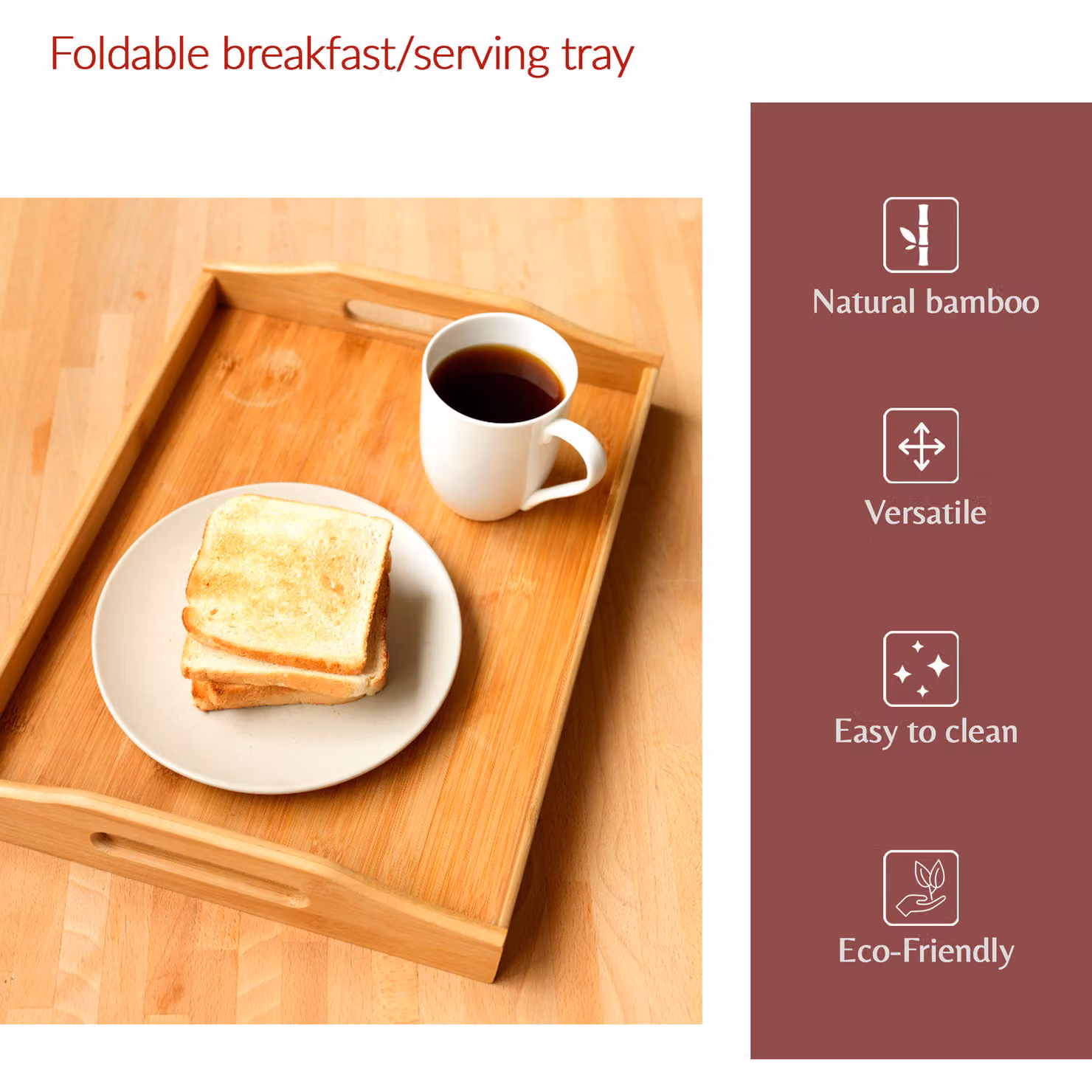 Innoteck Solid Bamboo Folding Breakfast and Serving Tray in Brown and Gold – 2