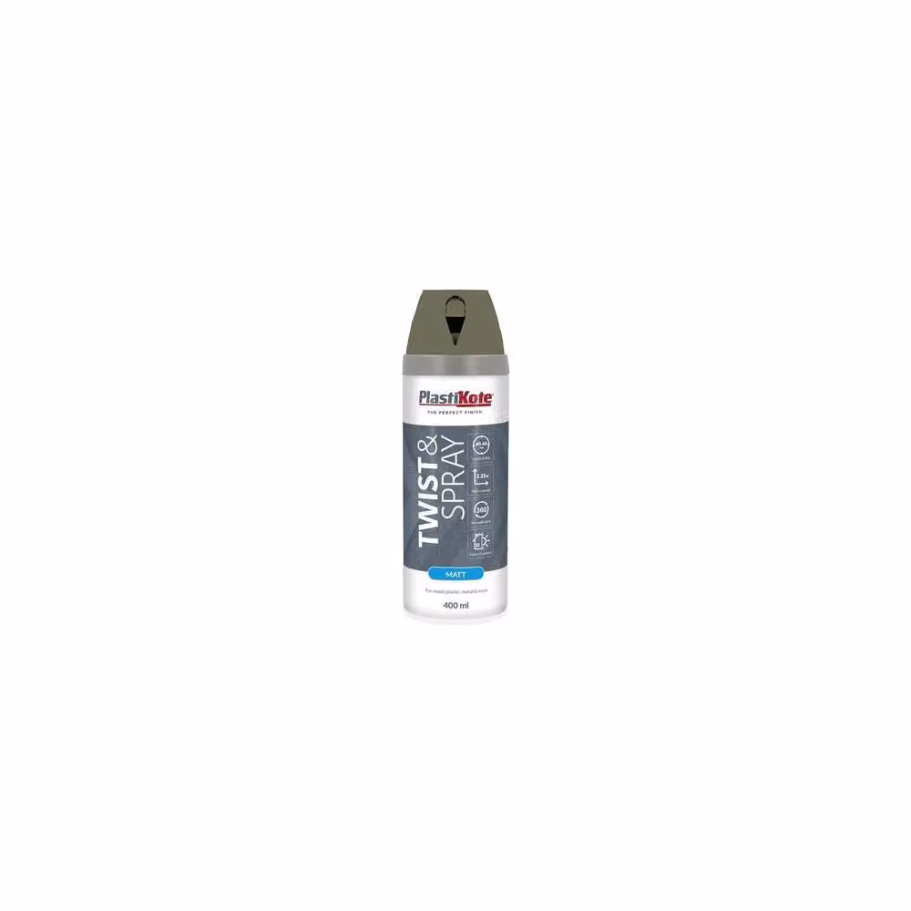 Plastikote Twist & Spray Matt Opaque Green Quick Drying Spray for Wood, 400ml – 2