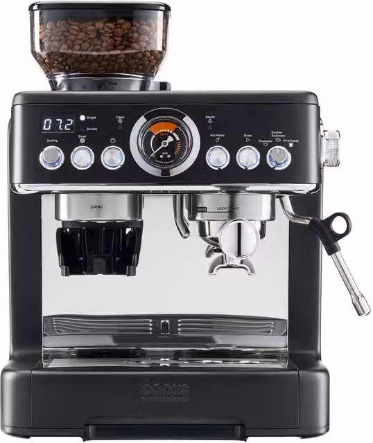 Cooks Professional Bean-To-Cup Espresso Coffee Machine with 20-Bar Pump, Integrated Grinder and Steam Wand, Black – 1