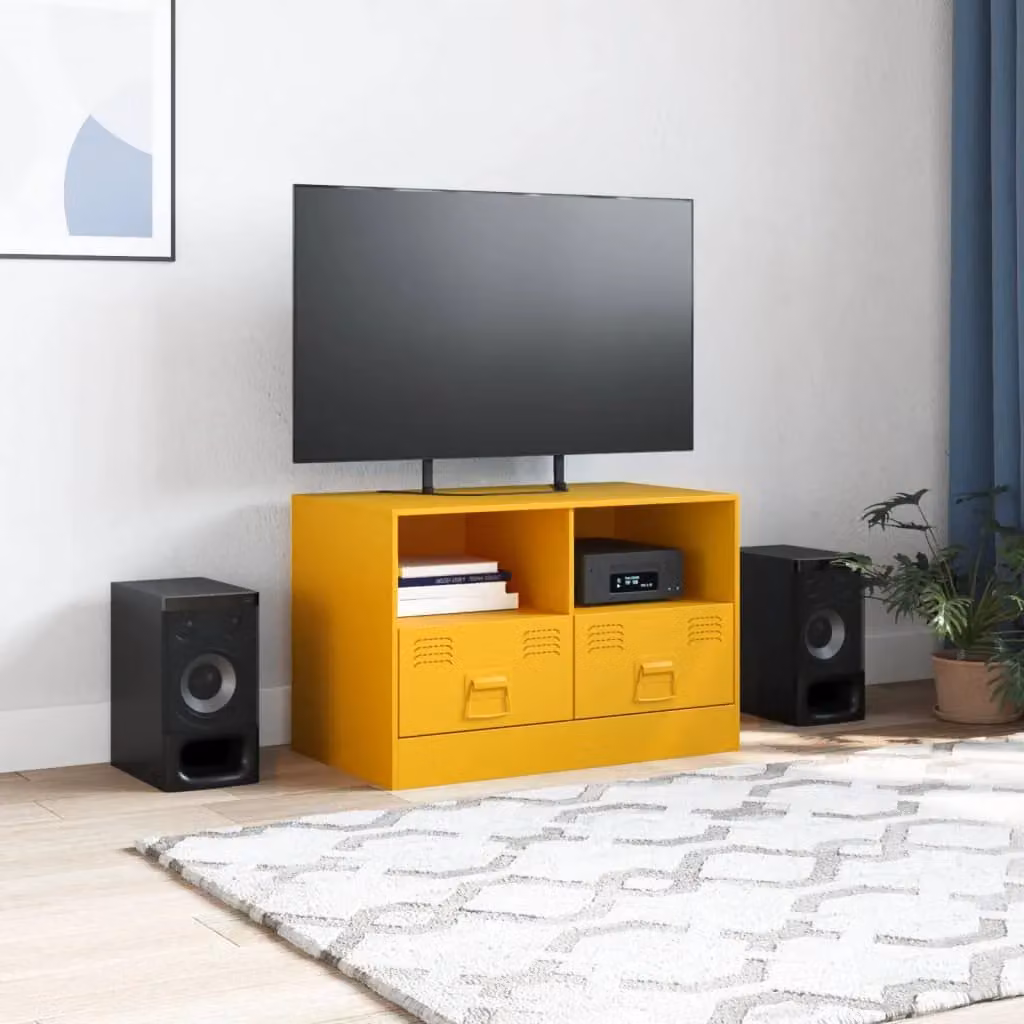 Berkfield Home TV Cabinet in Mustard Yellow Metal, W/D/H: 67 x 39 x 44 cm – 3