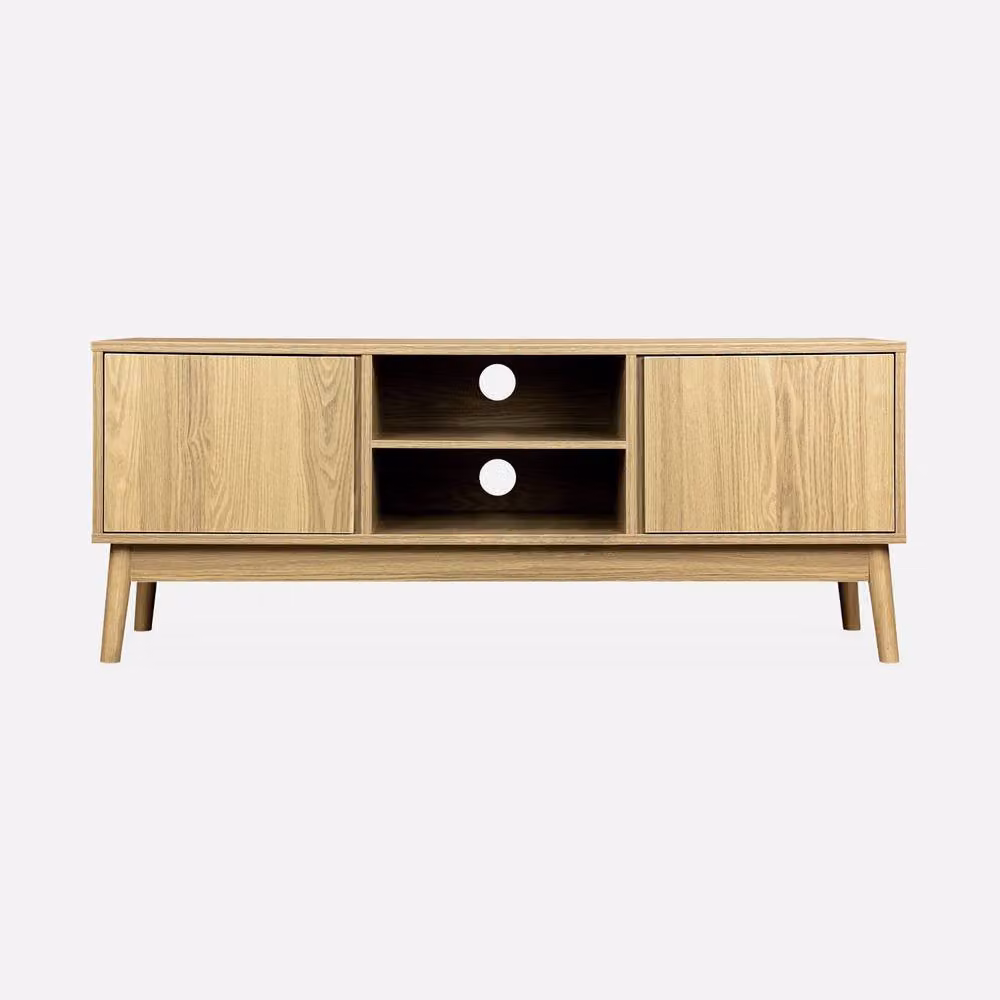 Sweekeec Scandinavian Style Wooden Effect TV Unit with 2 Doors in Light Brown, Width: 120 cm – 2