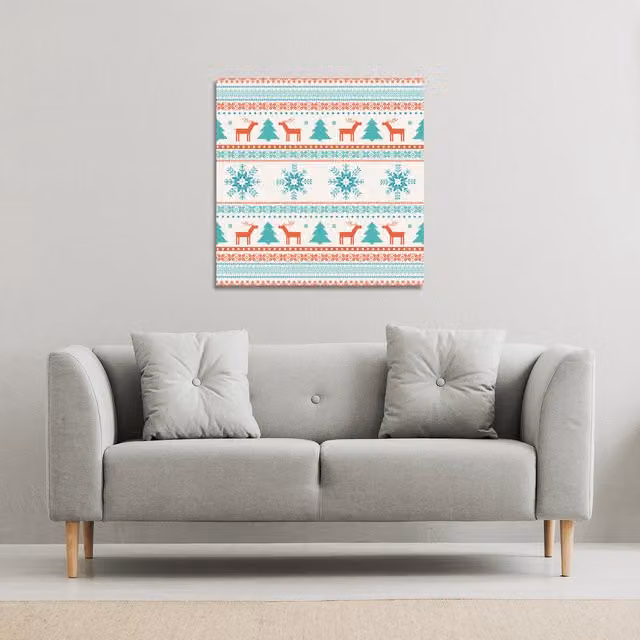 Benjamin Tate Design LTD Christmas Traditional Knitted Gallery Canvas in Blue and Multicolour, Width: 61 cm