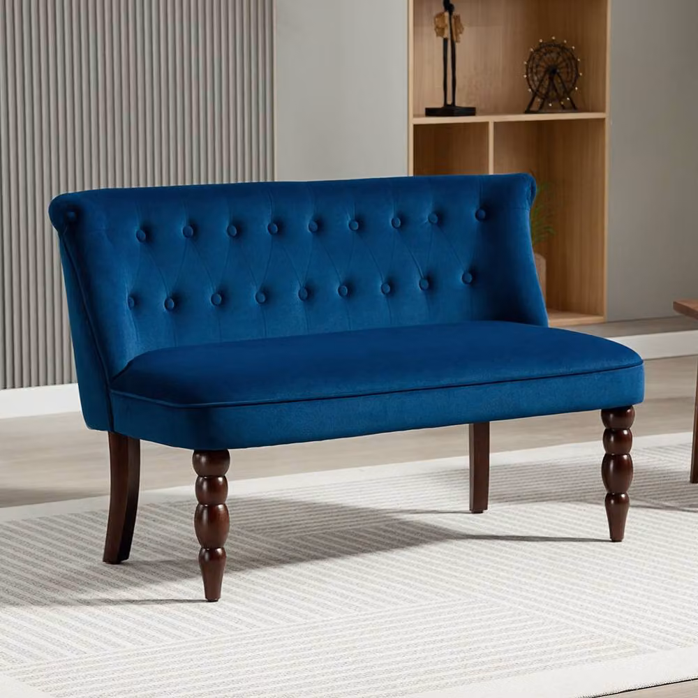STILVORA 2 Seater Blue Velvet Button Tufted Wingback Sofa with Solid Wood Frame – 2