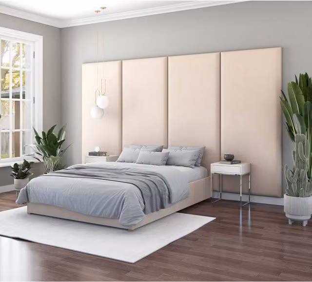Aspire Large Upholstered Velvet Wall Panel Headboard in Sand Beige, W/H: 210 x 90 cm