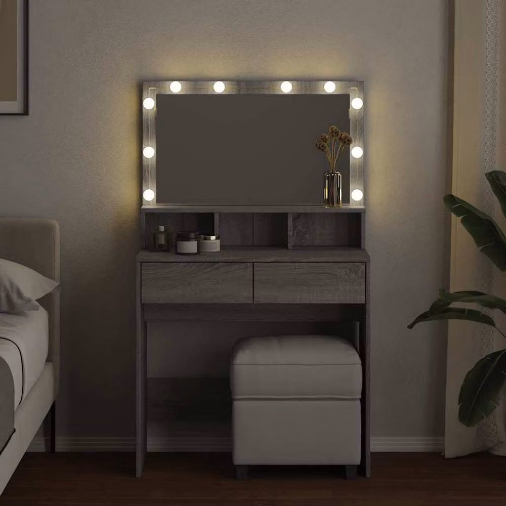 Berkfield Home Modern LED Dressing Table in Grey Sonoma, W: 80 cm, D: 41 cm, H: 134.5 cm – 3